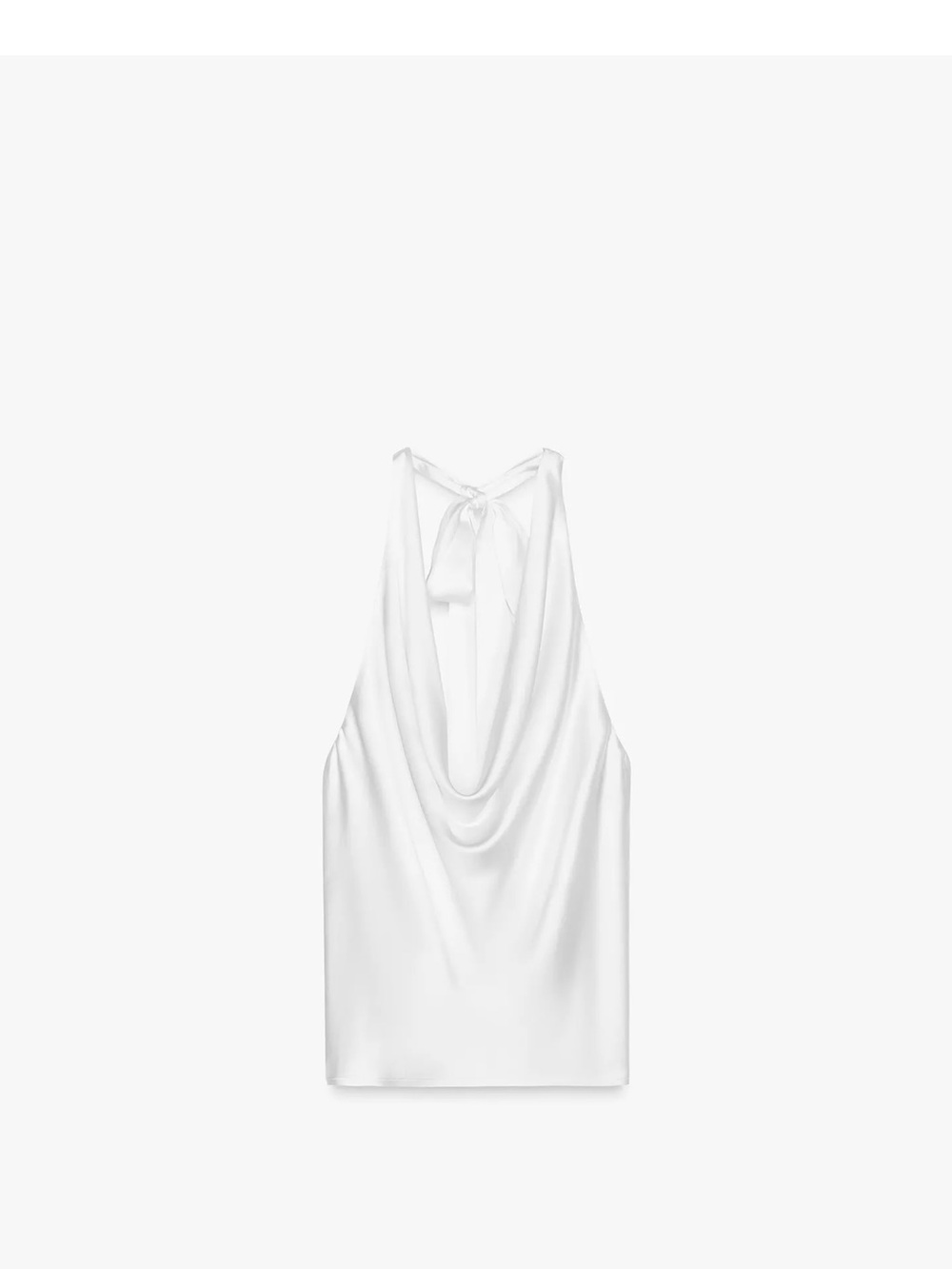 Zara White Draped Halter Top with Tie Neck